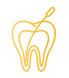 A imagem possui um dente dourado que simboliza o procedimento de endodontia