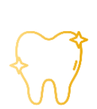 A imagem possui um dente dourado brilhante que simboliza o tratamento de dentística.