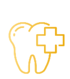 A imagem possui um dente dourado com um simbolo de mais tambem dourado que simboliza o tratamento de disfunções temporomandibulares.