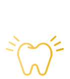 A imagem possui um pequeno dente dourado que simboliza o tratamento de pediatria.